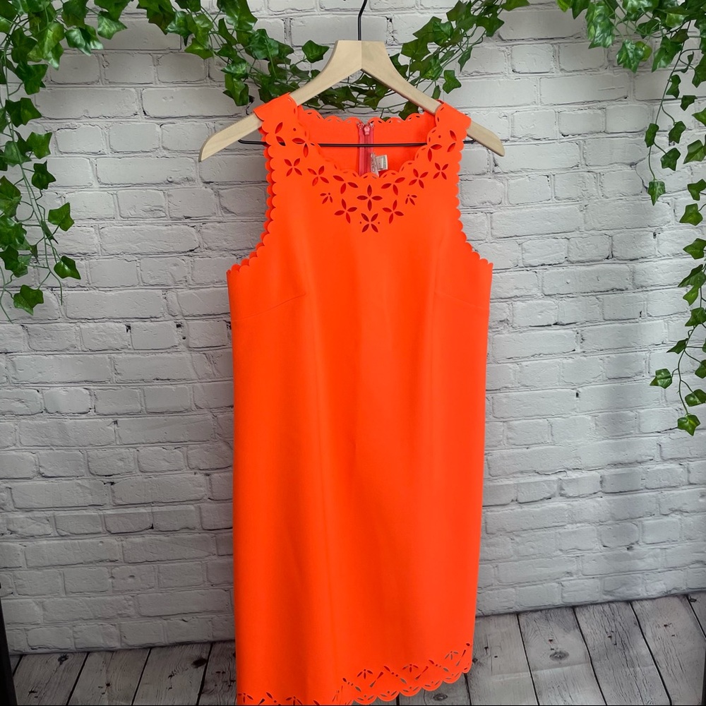 J Crew | Orange Laser Cut Sheath Dress Size 6
